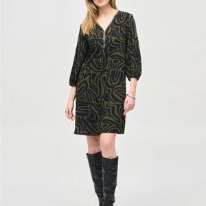 Joseph Ribkoff Black and Olive Patterned Dress